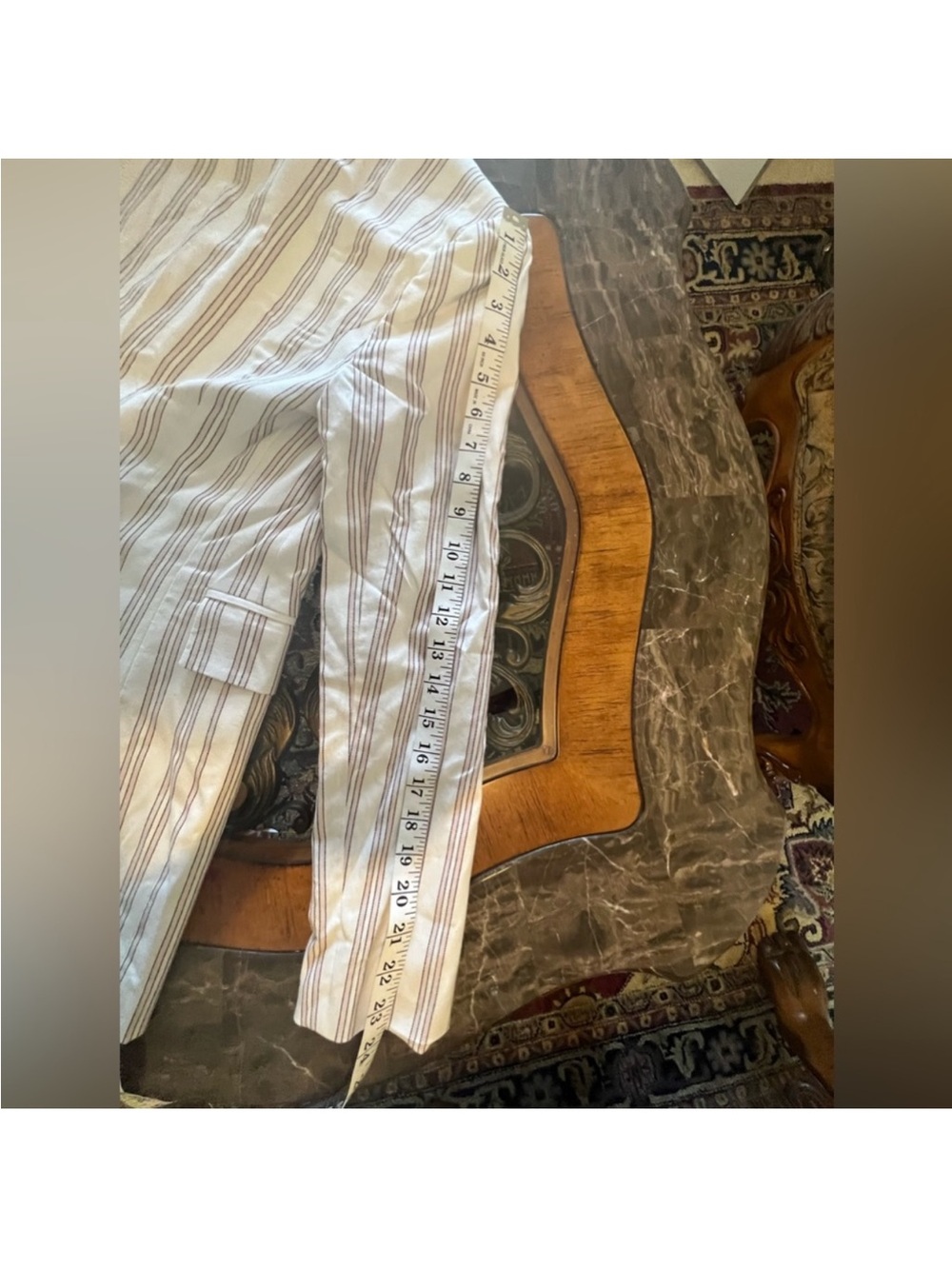 1.STATE Cream and Brown Striped Double-Breasted Blazer - Picture 7 of 12